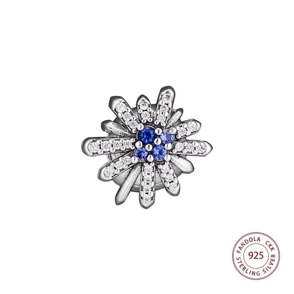 Dazzling Fireworks Charms 100% 925 Sterling Silver Clear CZ & Blue Crystal Beads for Jewelry Making Fits Original Brand Bracelet