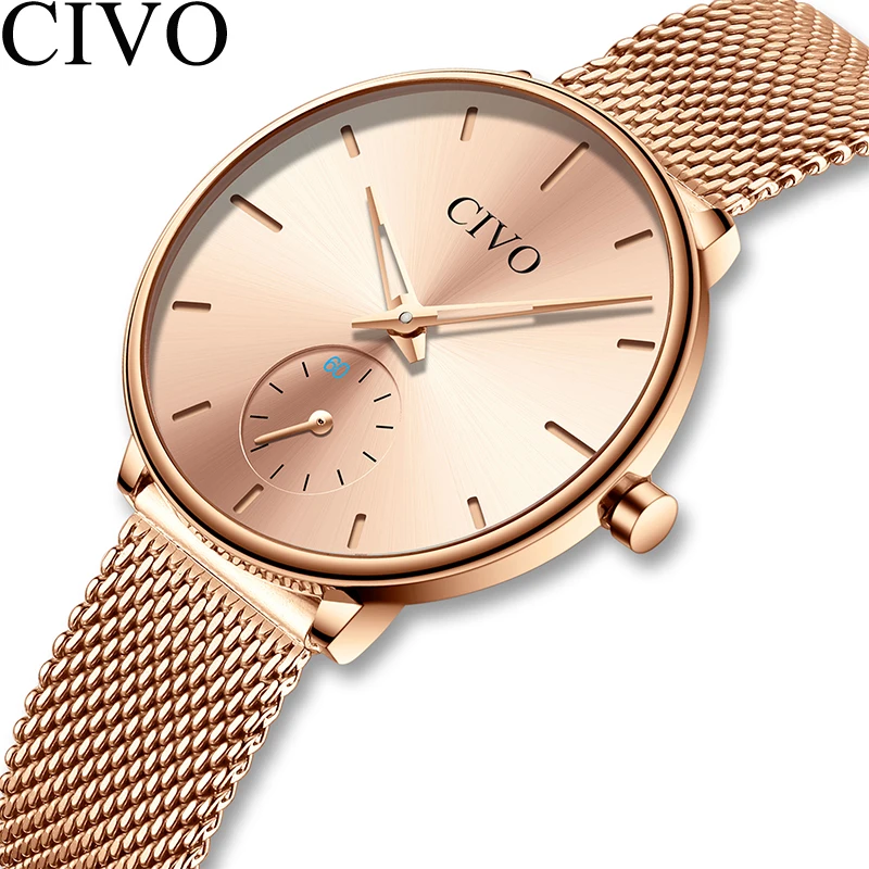 

CIVO 2019 Fashion Ladies Watches Waterproof Rose Gold Girl Mesh Quartz Watch Women Luxury Woman Thin Slim Wristwatch Clock