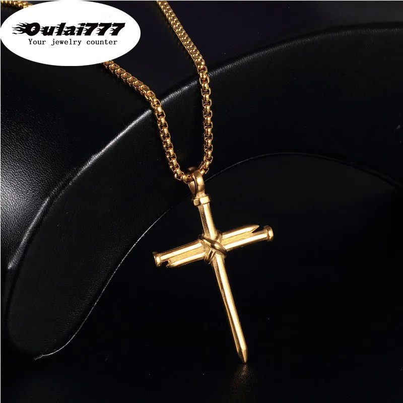 

2019 stainless steel jewelry mens necklaces & pendants chain gifts male gold men accessories cross pendant silver men's necklace