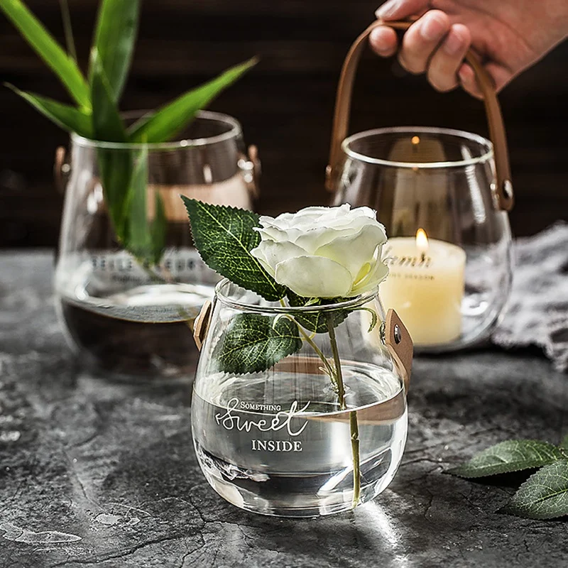  Unique Chic Nordic Glass Storage Jar Bottle With Leather Handle Minimalist Desk Storage Bottle Orga