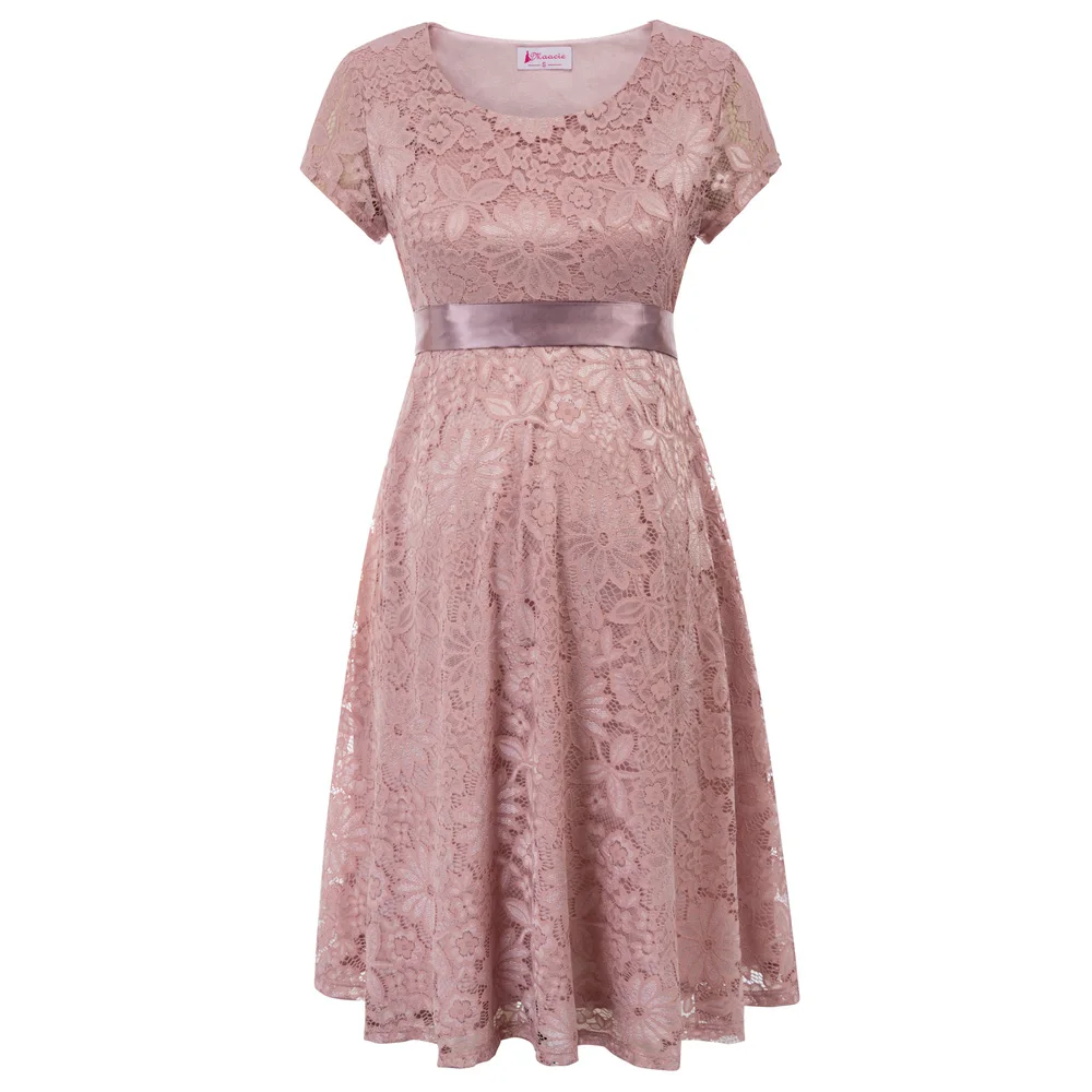 

Women Dress Maternity Cap Sleeve Crew Neck Lace Breastfeeding Nursing Dress