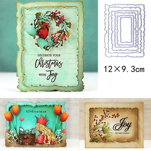

6pcs/Set Rectangle Frame Metal Cutting Dies Vintage Torn for DIY Scrapbooking Photo Album Embossing Paper Cards Craft