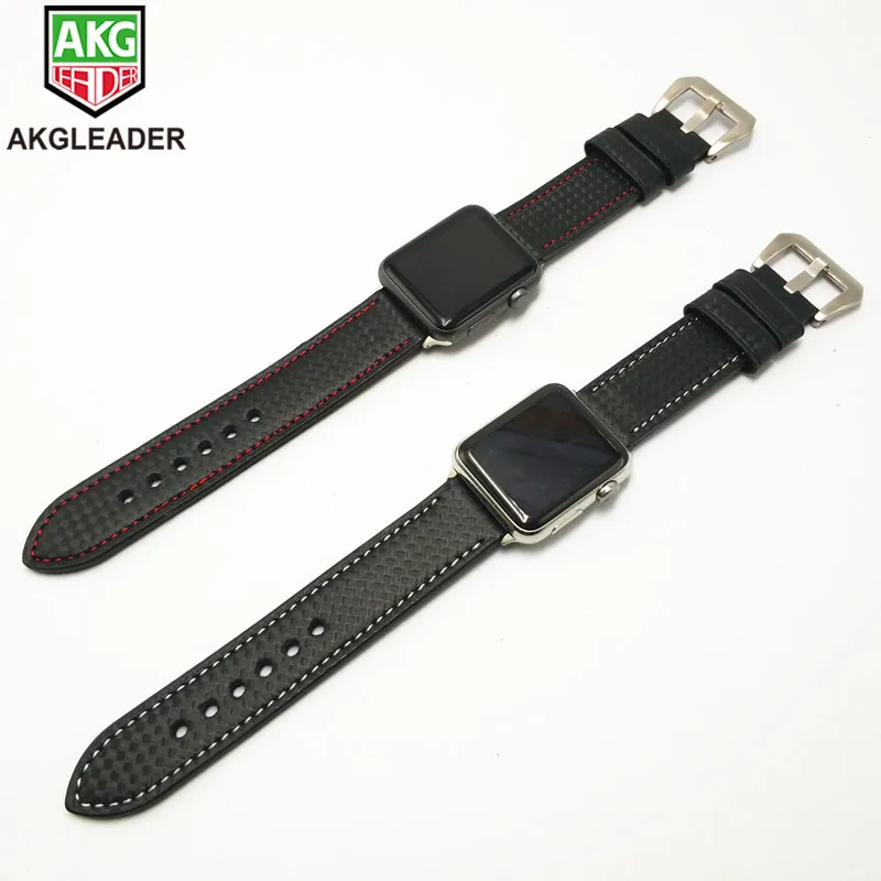 AKGLEADER кожаный ремешок из углеродного волокна для Apple Watch Series 1 2 3 4 iWatch Ремешки