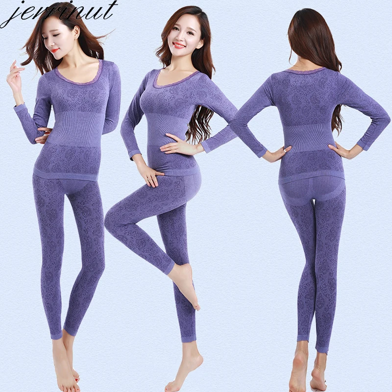 Jerrinut Women Thermal Underwear Long Johns For Winter Warm Cotton Sexy Thermal Underwear Set