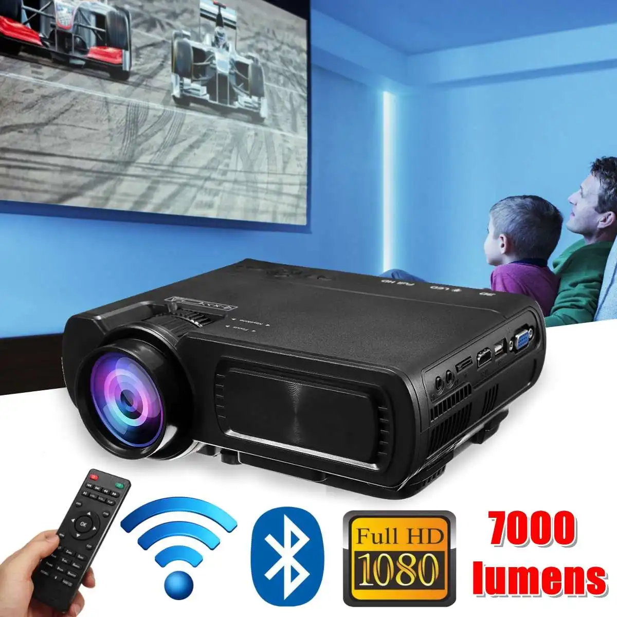 T5 LCD Full 7000LM HD 1080P Wifi bluetooth Smart Video LED Projector Proyector For Home Theater USB VGA HDMI AV TF