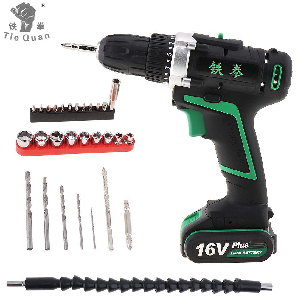 

100-240V Cordless 16V Electric Drill Screwdriver with Rotation Adjustment Switch and 29pcs Accessories Set for Handling Screws