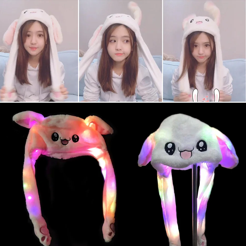 

Cute Plush Rabbit Ears Hat Winter Moving Cap Children Adult Unisex Shine