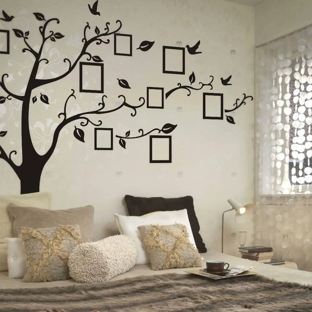 Árbol negro fotos marco extraíble calcomanía habitación pared pegatina vinilo arte caliente DIY decoración del hogar