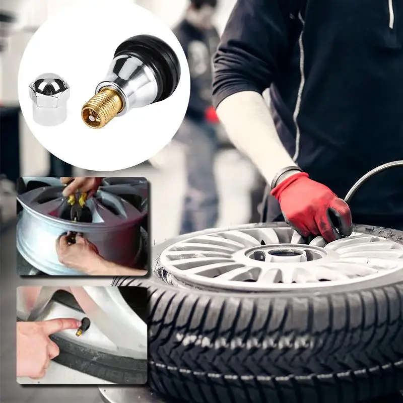 

4PCS/set Black Car Motorcycle Tire Valve Core TR412ac Rubber Wheel Tire Valve Stems With Chrome Caps Chrome Alloy Tubeless