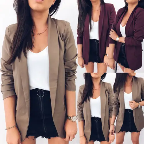 

Fashion Women's Formal Short Jacket Office Ladies Casual Long Sleeve Button Coat Top Outerwear Coats