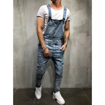 Fashion Men's Ripped Jeans Jumpsuits Hi Street Distressed Denim Bib Overalls For Man Suspender Pants Size S-XXXL 3