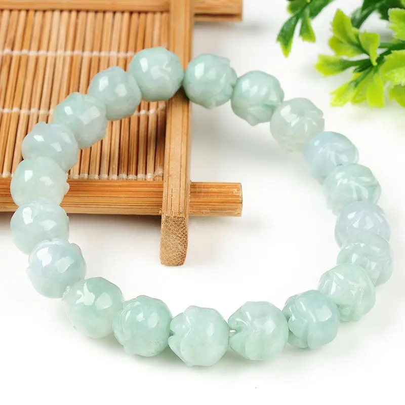Natural Grade A Jade (jadeite) Bracelet 10mm Floral Bead Bracelet