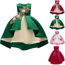 Модное торжественное детское платье с цветочным узором для девочек; цвет розовый, зеленый, красный; платье принцессы с цветочным рисунком; Вечерние платья подружки невесты на свадьбу; Пышное Платье с вышивкой