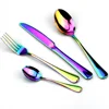 Service de vaisselle en acier inoxydable, couleur arc-en-ciel, 1/4 pièces, coutellerie, couteau, fourchette, noir, vaisselle, or, argent, service de cuisine occidentale ► Photo 2/6