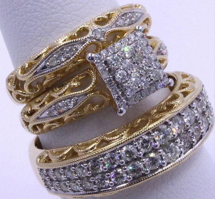 

Gold Color Crystal Zircon Square Rings Set Wedding Rings For Women Girls Statement Jewelry