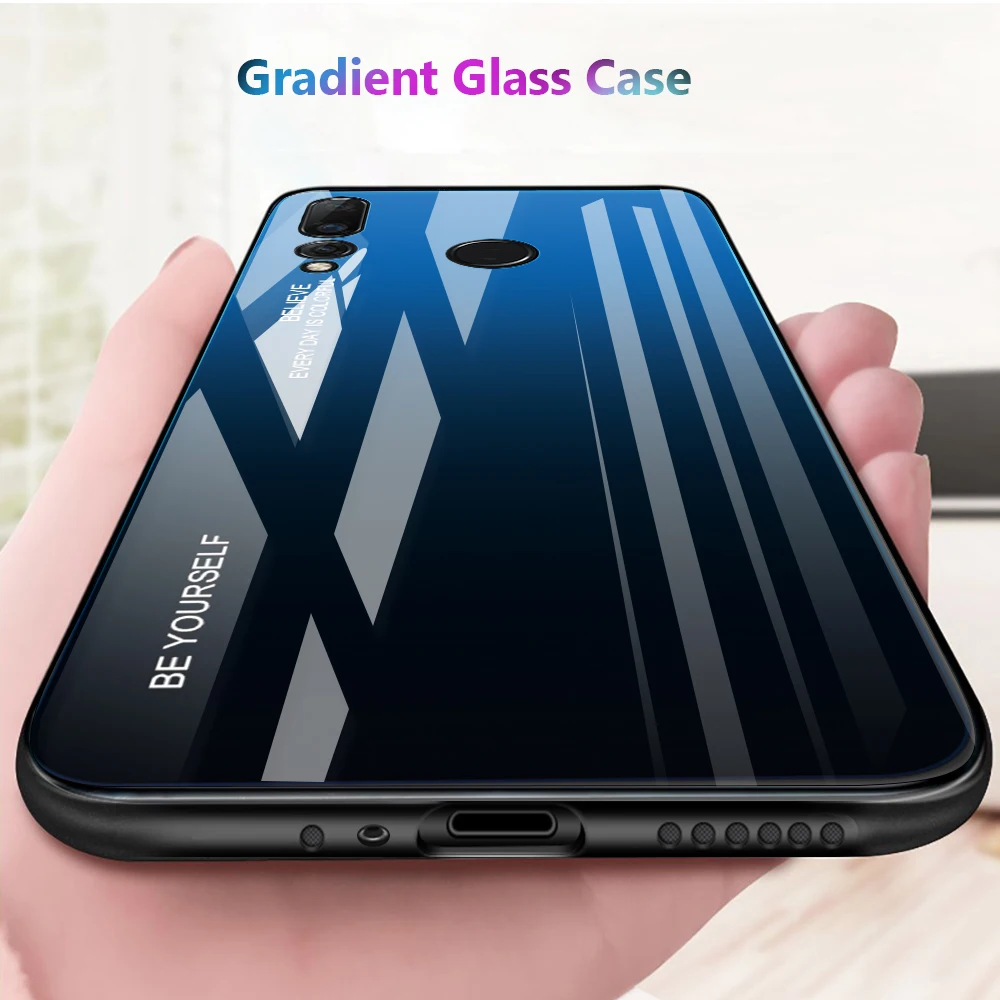 Градиентный чехол из закаленного стекла для Huawei P Smart 2019 Honor V20 10 8X 9Lite Mate 20 P20 P30 Pro Lite