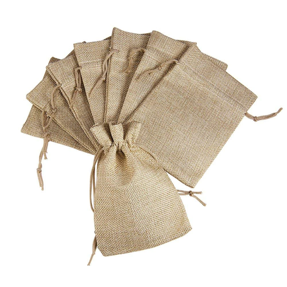 100pcs Burlap Packing Pouches Drawstring Bags Gift Bag Jute Packing