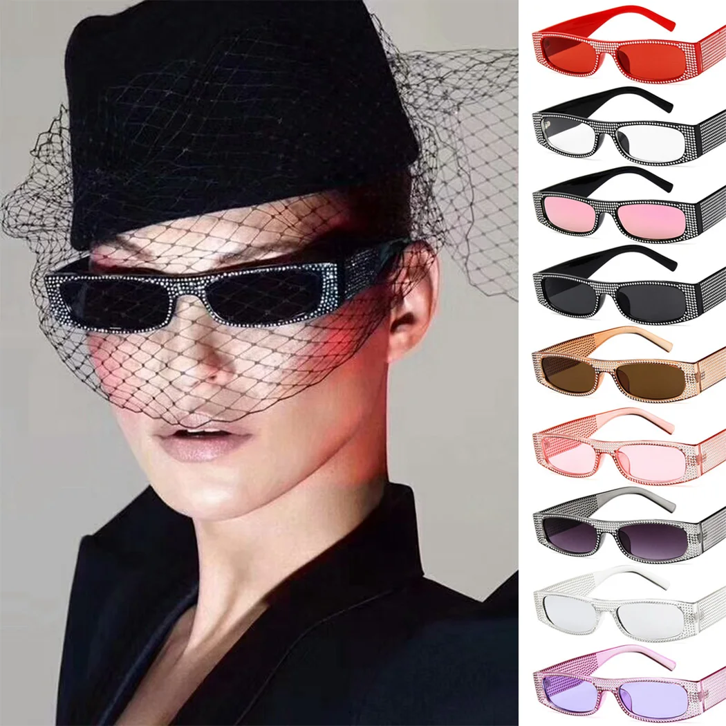 

Ladies Shining Small Frame Sunglasses 2019 Retro Vintage Rhinestone Sunglasses Women Brand Designer Rectangle Sun Glasses Shade