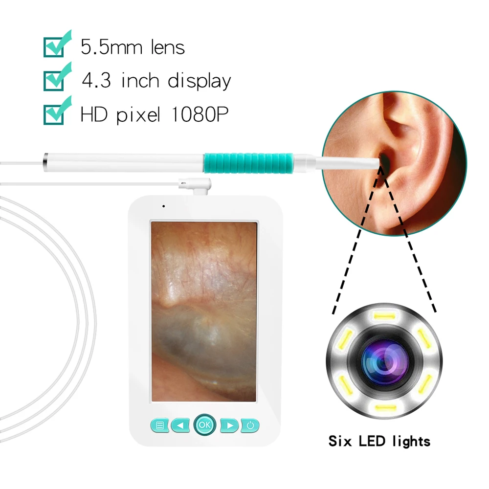 Inskam209 Дюймов 4,3 дюймов HD экран дисплея визуальная Ушная ложка эндоскоп Видимый инструмент для чистки ушей с 6 светодиодами