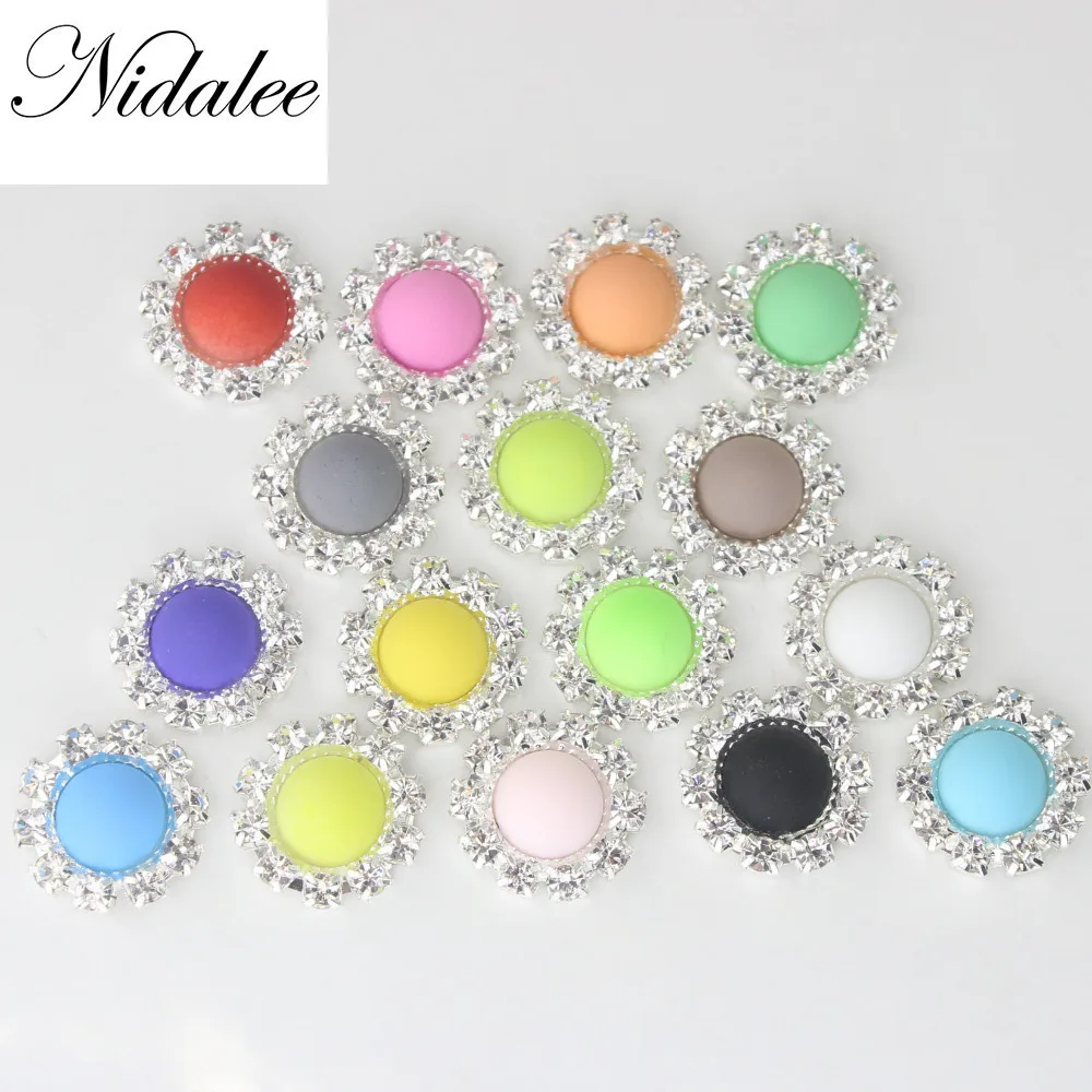 

14mm Round Acrylic Rhinestone buttons flat back for wedding invitation card or hair bow craft DIY