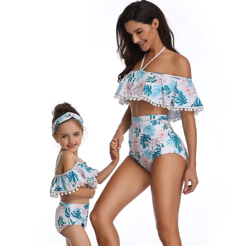 

Mother And Daughter Swimsuit Mommy And Me Clothes Family Look Matching Swimwear High Waist Bikini Set Maillot De Bain Mere Fille