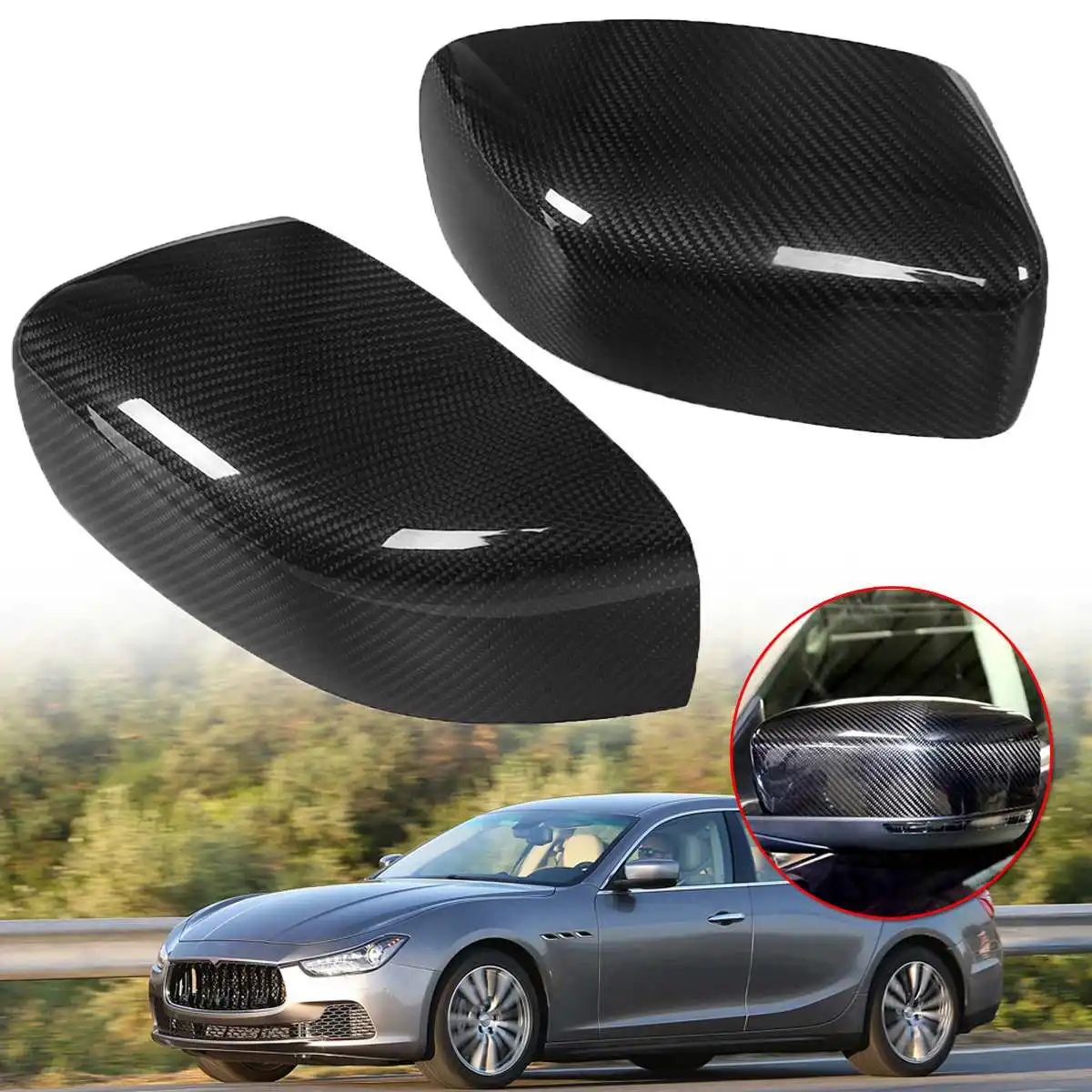 

1 Pair New Rearview Rear View Mirror Cover Carbon Fiber Side Wing Mirror Cover Caps For Maserati Ghibli & Quattroporte 2013-2016