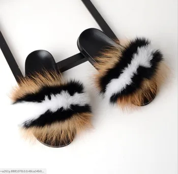 

Luxury Women's Fox Fur Slippers Fluffy Real Hair Designer Flip Flops Ladies Cute Sandal Fashion Furry Woman Hot Shoes