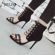 BELISS 2019 Gladiator Sandals Women High Thin Heel Summer Female Sandals Lace Up Rome Transparent Sexy Ladies Shoes Open Toe S33 summer open toe sandals metal snake decor woman black sexy pumps metallic gold design thin heel suede female gladiator sandals