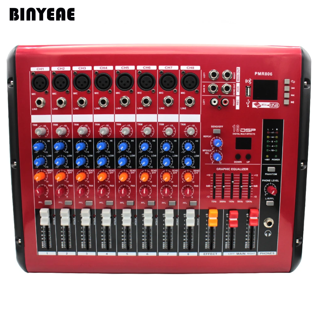 500W Power Mixer for Home Party Karaoke, Bluetooth and USB Driver Mixing Console 8 Channel PMR806 portable mini 400w amplifier bluetooth power mixer mixing console 4 channel karaoke music live mixer 2 channel amp