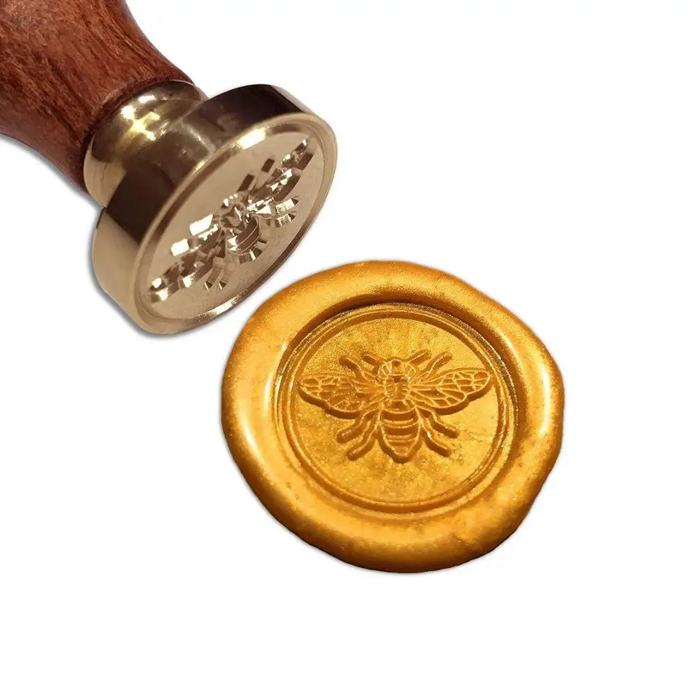  Bee Wax Seal Stamp Vintage Retro Brass Head Wooden Handle Removable Sealing StampInvitationswedding - 33003330165