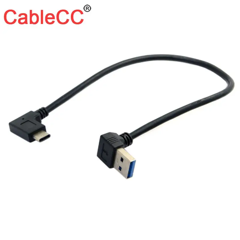 

Cablecc 30cm Reversible USB 3.1 Type C USB-C Angled to Down Angled 90 Degree A Male Data Cable for Laptop & Tablet & Phone