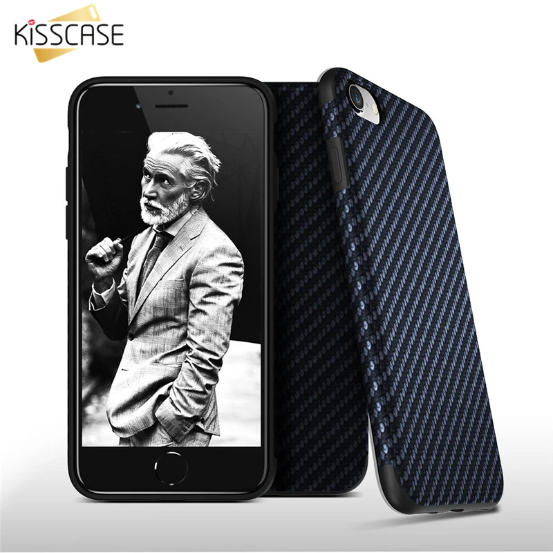 Best KISSCASE Carbon Fiber Pattern Phone Case For iPhone X Ten 5 5S SE Cases Fashion Soft PU TPU Phone Cover For iPhone 6 6S 7 8 Plus