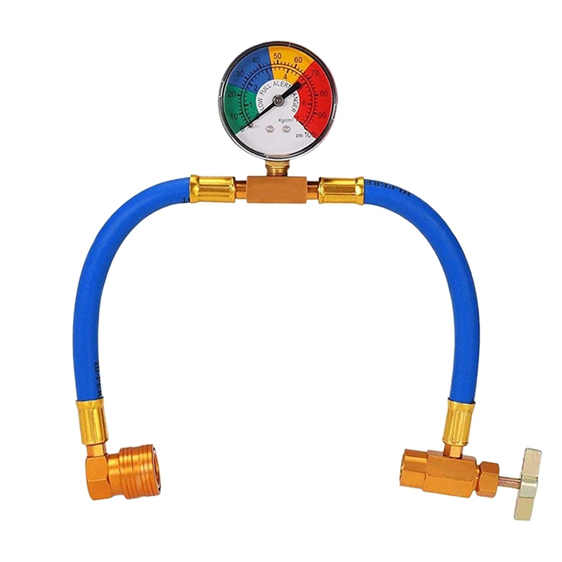

R134A Car Ac Refrigerant Charge Hose Kit Recharge Hose With Gauge,A/C 1/2 Recharge Measuring Kit Can Tap Air Conditioning Pres