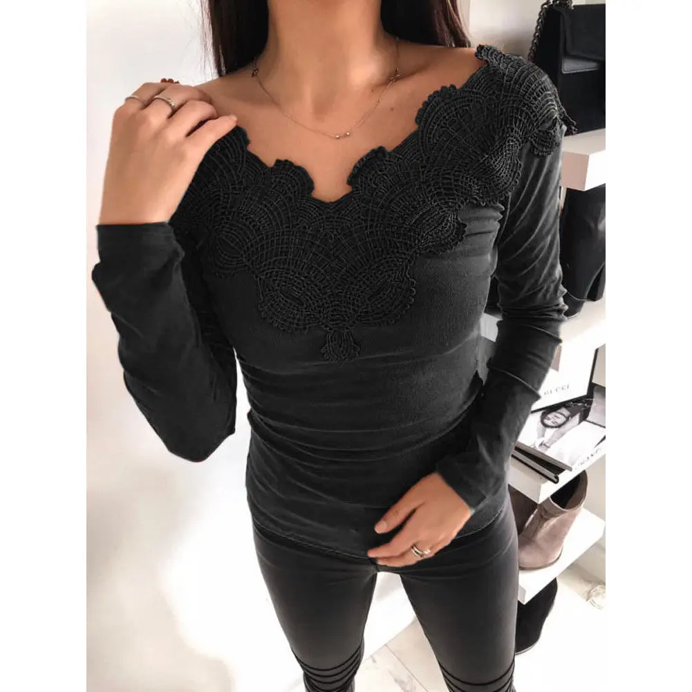 2018 New Women Autumn Sexy Long Sleeve Solid Color V neck Skinny T ...