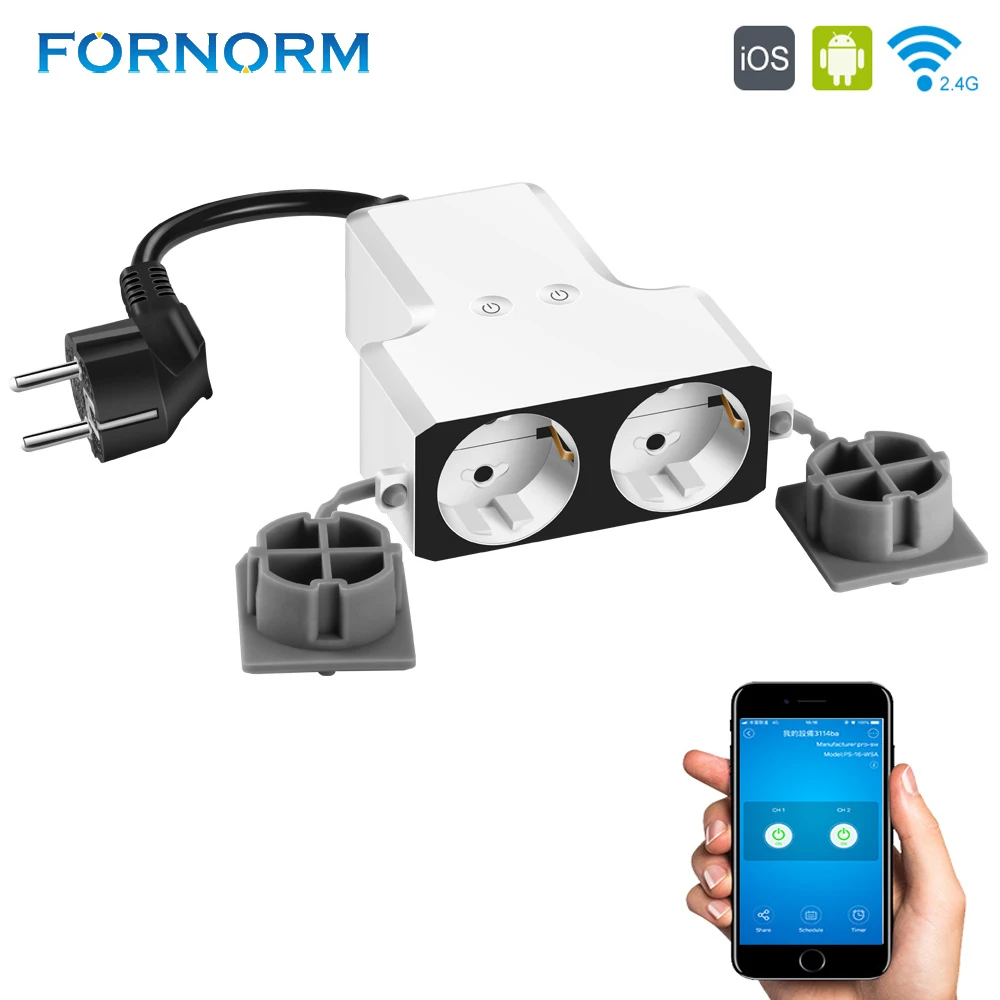 

Wifi Smart Socket Outlet Dual Outlets Extension Plug Compatible with Alexa Google Home IFTTT 16A Wifi Socket Switch
