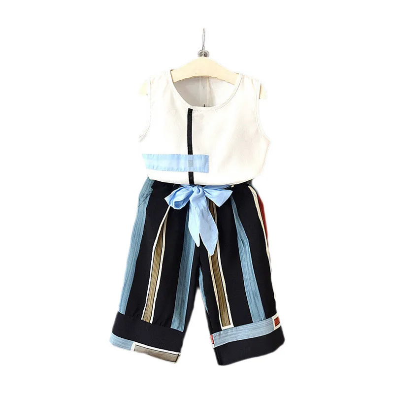 Summer Fashion Children Girls Clothes Set Tops + Pants Kids Toddler Infant Sleeveless Vest T-shirt Striped Bow Trousers Summer Fashion Children Girls Clothes Set Tops + Pants Kids Toddler Infant Sleeveless Vest T-shirt Striped Bow Trousers