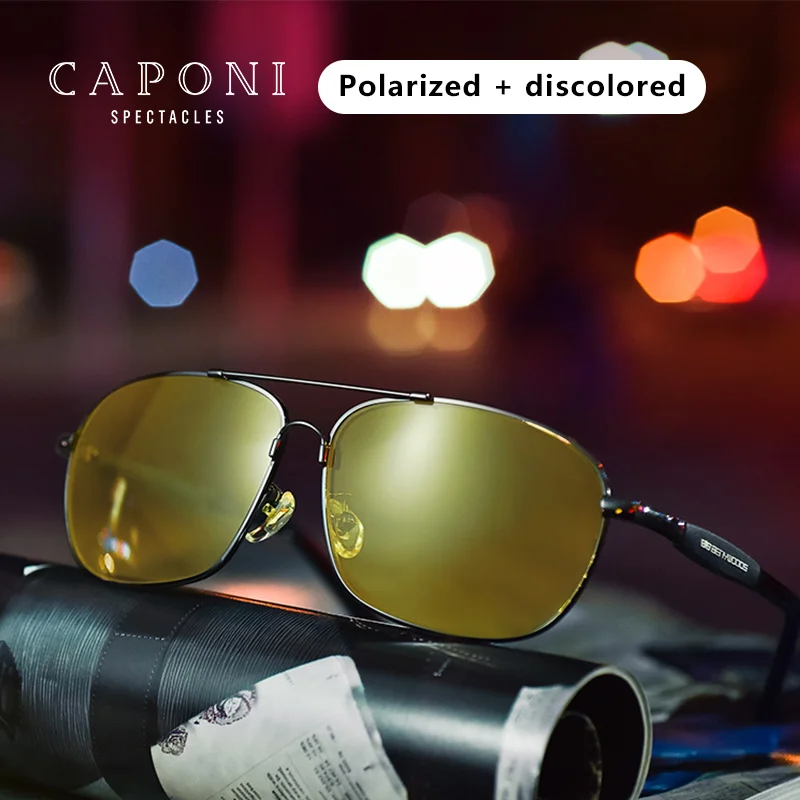 

Caponi Classic Sunglasses Men's Polarized Day&Night Vision Driving Anti-glare Vintage Sun Glasses Eyewear BSYS10001