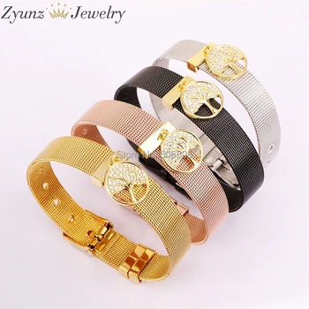 

5PCS ZYZ328-2415 Pave Clear CZ Stone Tree Connector/Links stainless steel watch belt bangle