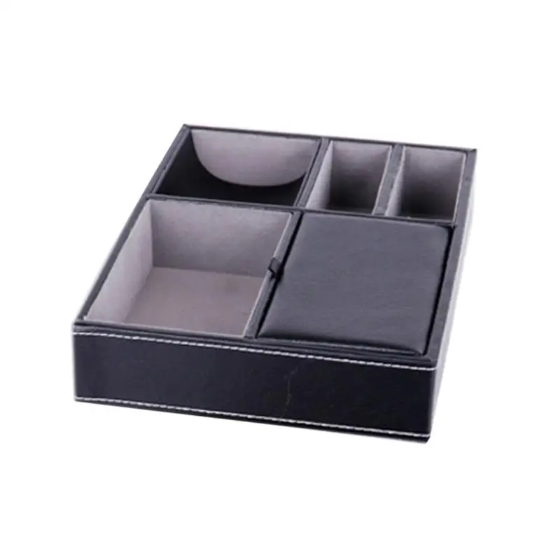 

PU Leather Storage Tray Nightstand Desk or Dresser Organizer for Keys Phone Wallet Coin Jewelry and More (Black)