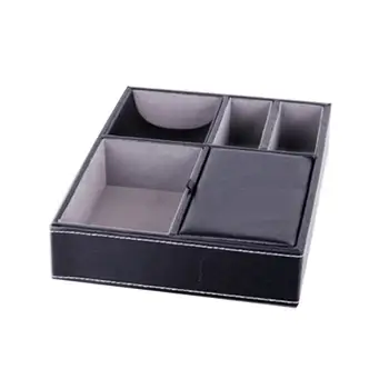 

PU Leather Storage Tray Nightstand Desk or Dresser Organizer for Keys Phone Wallet Coin Jewelry and More (Black)