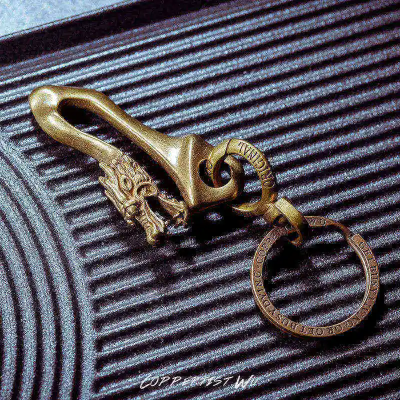 Coppertist. Wu Китайский единорог талисманы брелок латунная поясная пряжка Автомобильный ключ Chian бронзовый античный ремесло кулон цепи кольцо