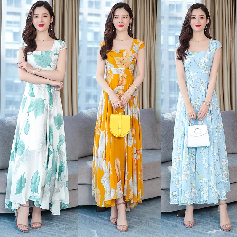 

2019 Han edition new spring and summer fashion chiffon dress female big yards brought French printing restoring womens vintage