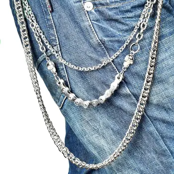 

3 Layer Waist Punk Wallet Chain Men's Keychains Skull Biker Link Hook Trousers Pant Belt Chain Fashion Jewelry For Boys