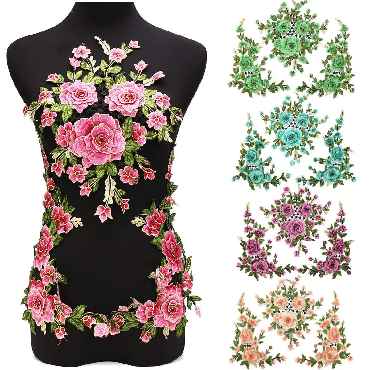 

3Pcs/Set 3D Rose Flower Embroidery Patches Sticker for Clothes Parches Para La Ropa Applique Embroidery Patches For Cheongsam