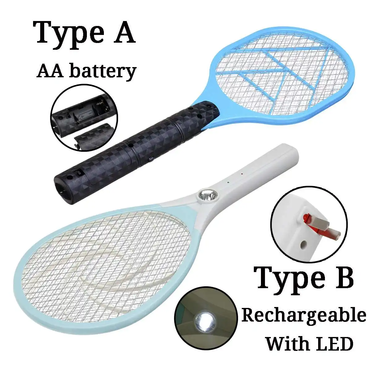 

Electric LED Fly Swatter Rechargeable Bug Zapper Racket Mosquitoes Killer Bat Rechargeable AA Batteries Home Garden Bug Zappers