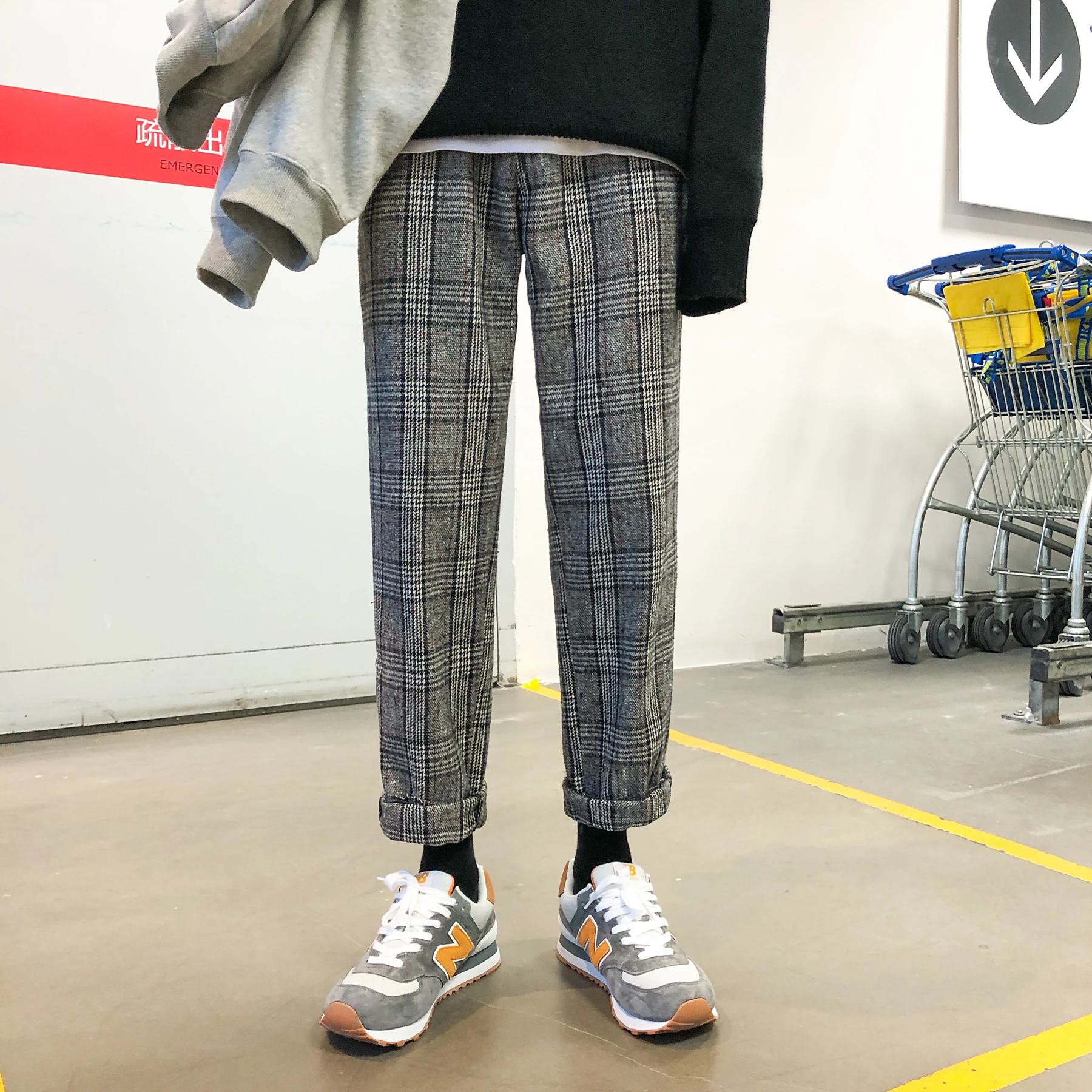 

2019 Spring Summer Korean Men Casual Loose Lattice Cotton Straight Pants Plaid Trousers Homme M-2XL Streetwear Pantalon Hombre