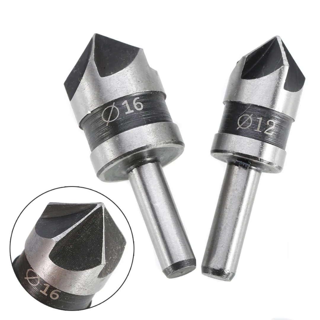 2PC 1/4'' Round Shank 82 Degree Countersink Chamfer Cutter 5 Flute