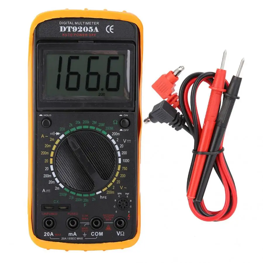 

DT-9205A Handheld LCD Digital Multimeter AC/DC Volt Amp Ohm Capacitance Hz Temp Tester AC/DC Voltage Resistance Frequency Diode