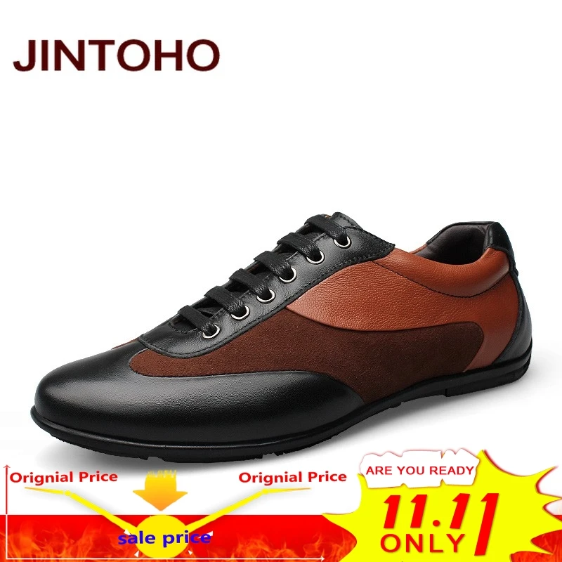 

JINTOHO big size 36-48 casual men genuine leather shoes breathable male shoes luxury brand glitter men's flats zapatillas