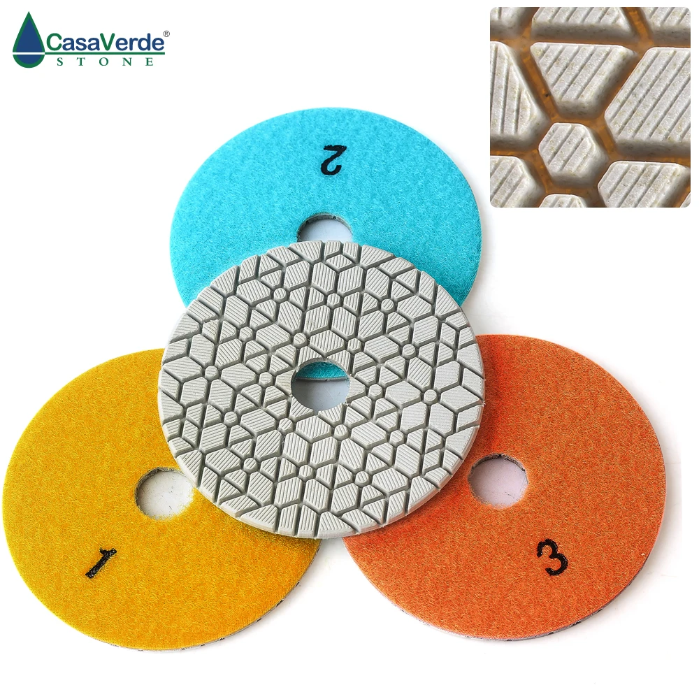 DC-WE3PP02 super flexible 4 inch high quality 3step diamond polishing pads 100mm for granite,marble and engineered stone 4pcs super 4 inch diamond polishing pads copper metal bond wet polishing pad for granite marble stone grinding disc